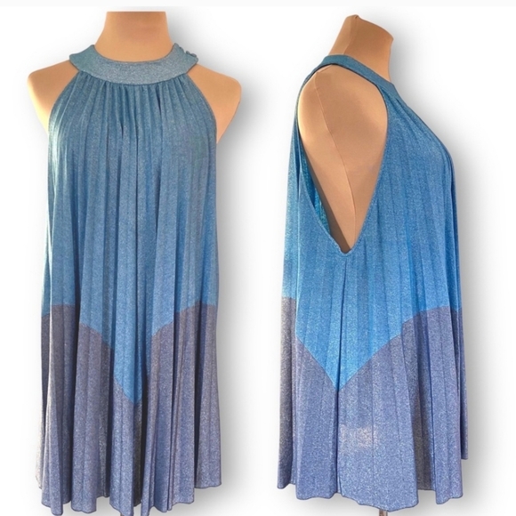 NWT🌸 FREE PEOPLE🌸 Love Metallics pleated mini dress size Large - Picture 7 of 7